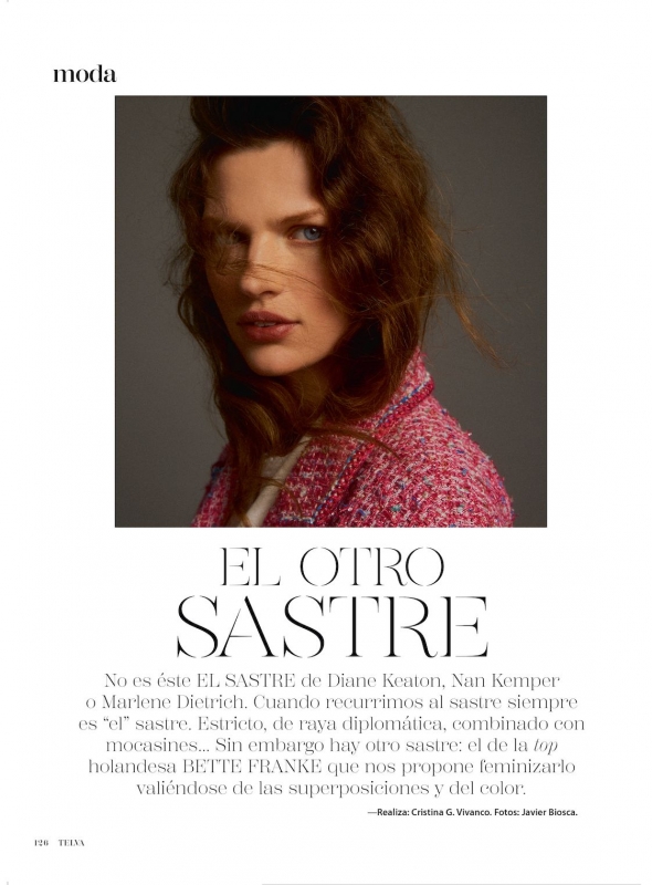 Bette Franke with nice cover and story for Telva, photographer Javier Bosca, Stylist Cristina G. Vivanco, Make-up José Belmonte, Hair Manu Fernández 