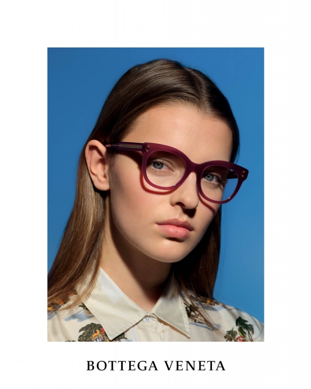 Merel Zoet looking great in the  Bottega Veneta glasses campaign, photographed by Francesco Zanardo, Casting by Establishment NYC, Make-up by Giulia Cigarine, Hair by Massimo Gamba 