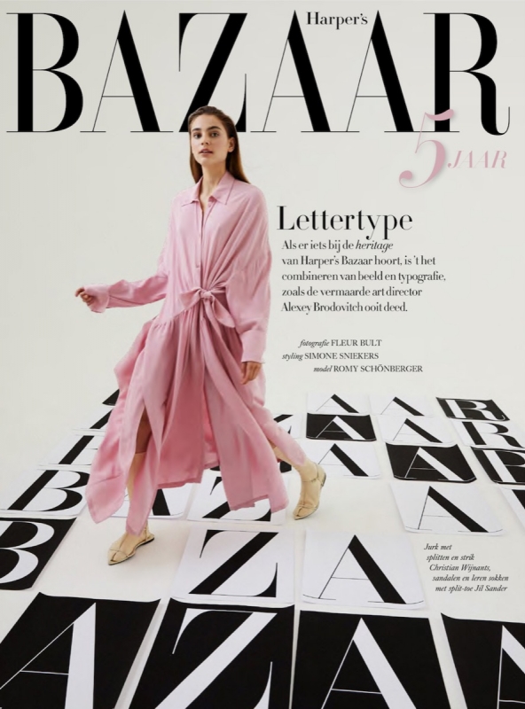 Romy Schönberger on a beautiful coverstory for 5th year anniversary number Harpers Bazaar “ an ode to very famous art director Alexey Brodovitch “. Photographer Pleur Bult, Stylist Simone Sniekers, Ha 