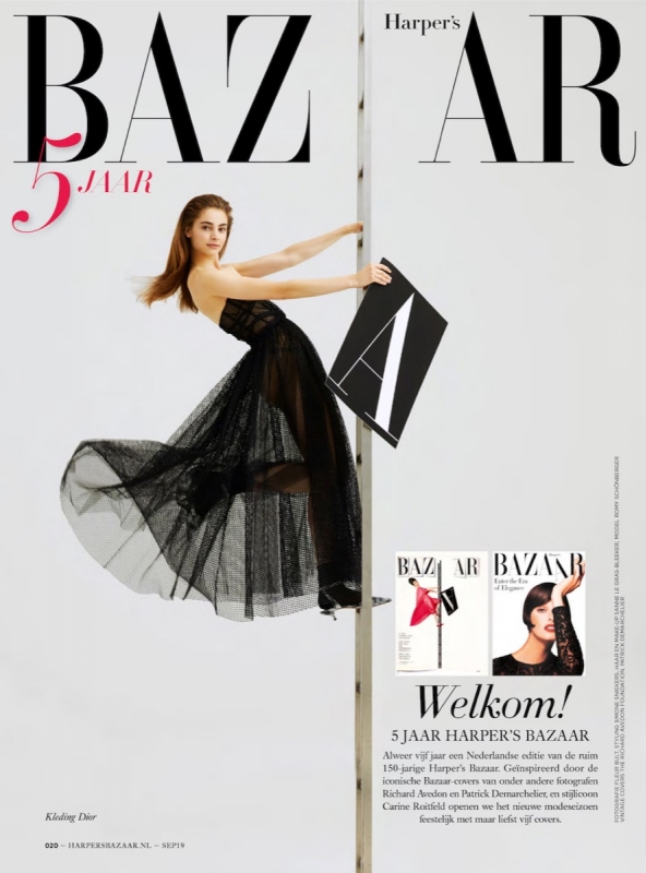 Romy Schönberger on a beautiful coverstory for 5th year anniversary number Harpers Bazaar “ an ode to very famous art director Alexey Brodovitch “. Photographer Pleur Bult, Stylist Simone Sniekers, Ha 