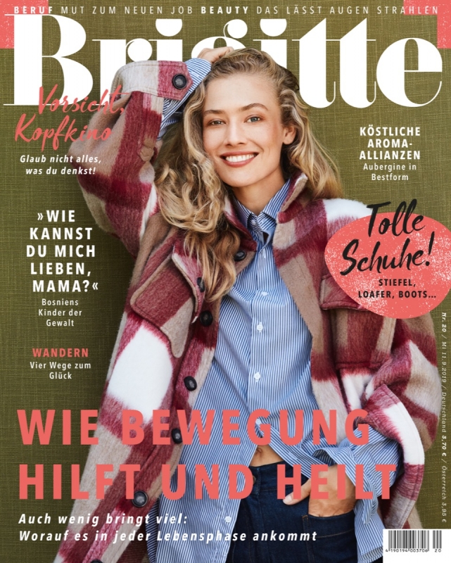 Happy smiling Rosanne Swart on the cover of Brigitte, Photographer Keith Schoefield, Stylist Birgit Potzkai, Hair and Make-up Melanie Unger 