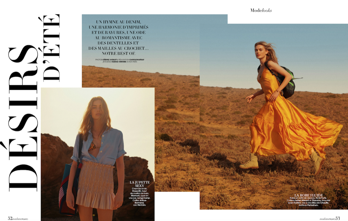 Hanna Verhees in a lovely summer shoot for Madame Figaro. Photographer Cédric Viollet, Stylist Carol 