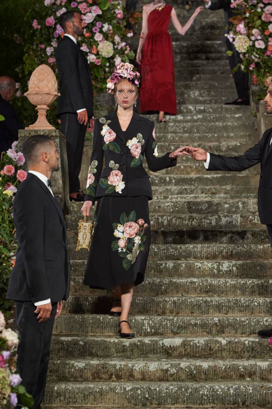 Demy de Vries in the fairy tale Dolce & Gabbana Alta Moda show for Fall 2020 held in the spectacular Villa Bardini in Florence 