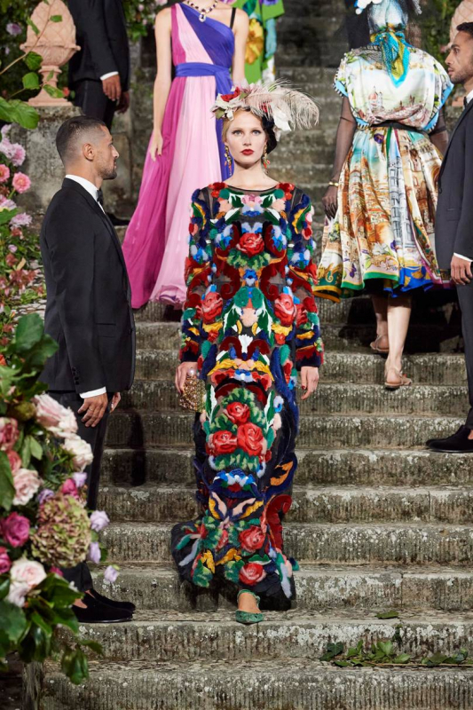 Levi Achthoven in the fairy tale Dolce & Gabbana Alta Moda show for Fall 2020 held in the spectacular Villa Bardini in Florence 