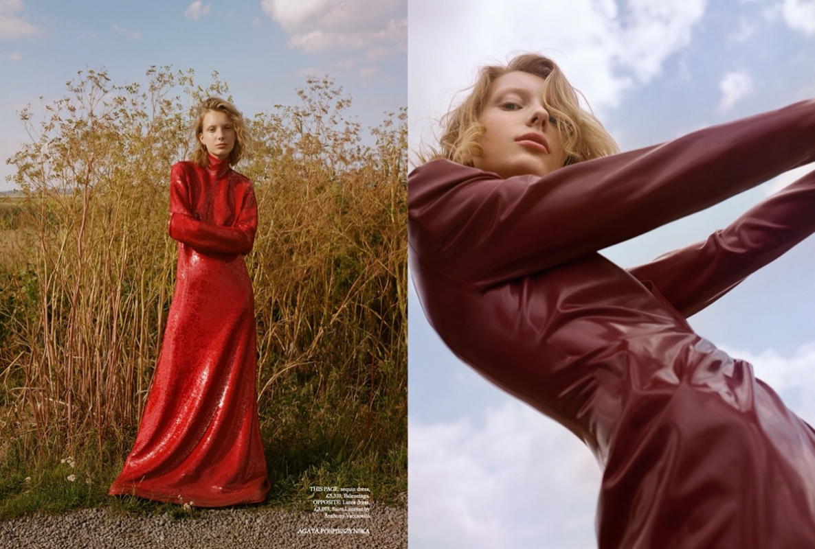 Red alert for Demy de Vries in Harpers Bazaar UK, Photographer Agata Pospieszynska, Stylist Charlie Harrington, Hair James Rowe, Make-up Polly Osmond 