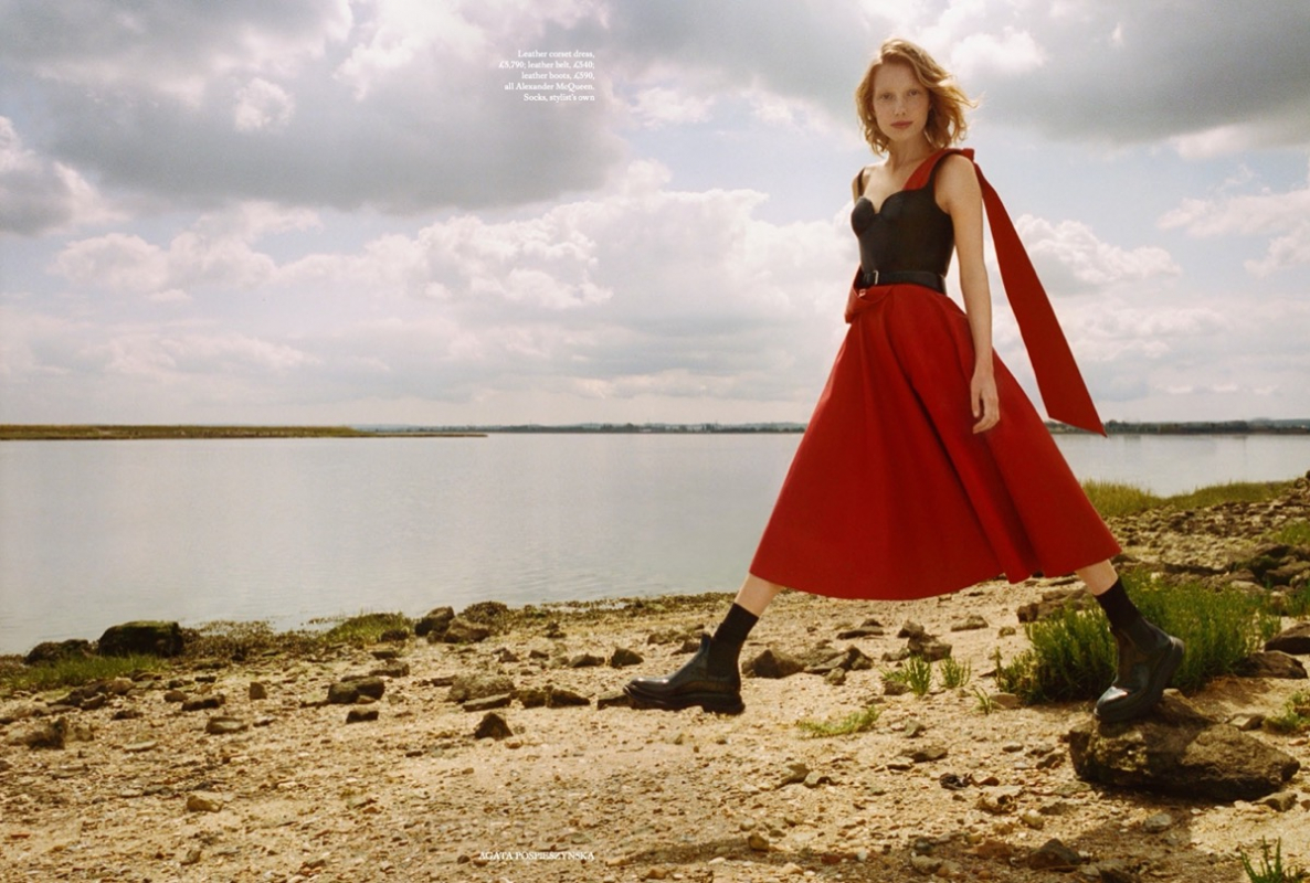 Red alert for Demy de Vries in Harpers Bazaar UK, Photographer Agata Pospieszynska, Stylist Charlie Harrington, Hair James Rowe, Make-up Polly Osmond 